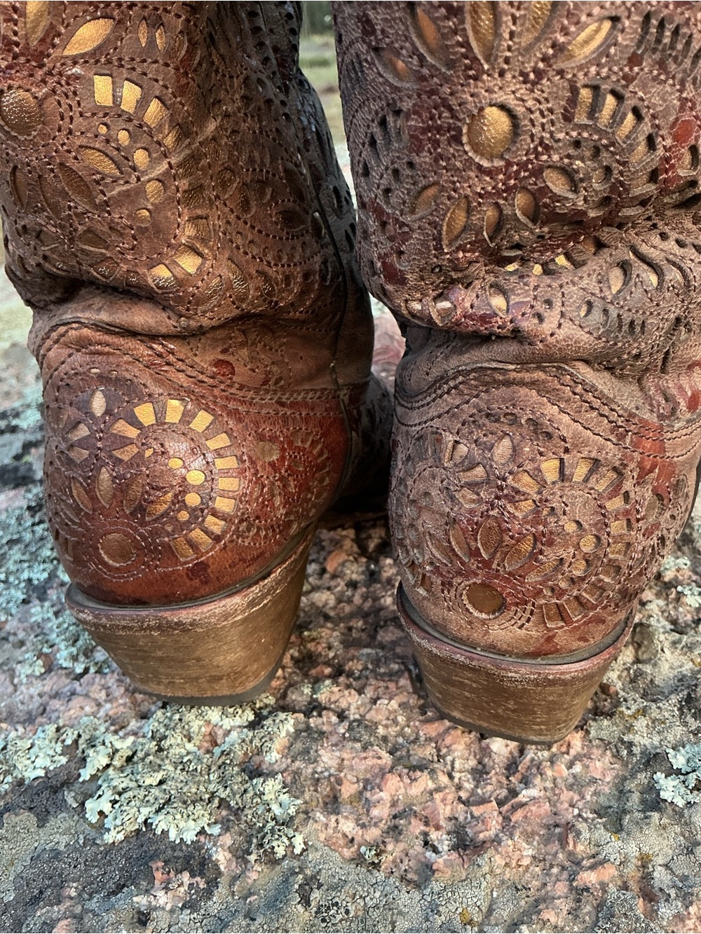 Corral Leather Floral Gold Cutout Western Cowboy Boots 7.5M - Picture 10 of 16